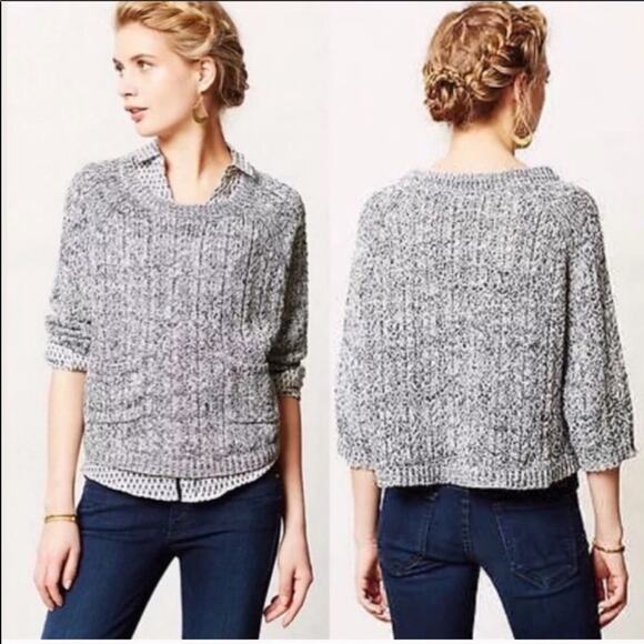 ANTHROPOLOGIE MOTH Grey Black White Marled Swing Pocket Pullover Sweater Medium - Picture 1 of 8